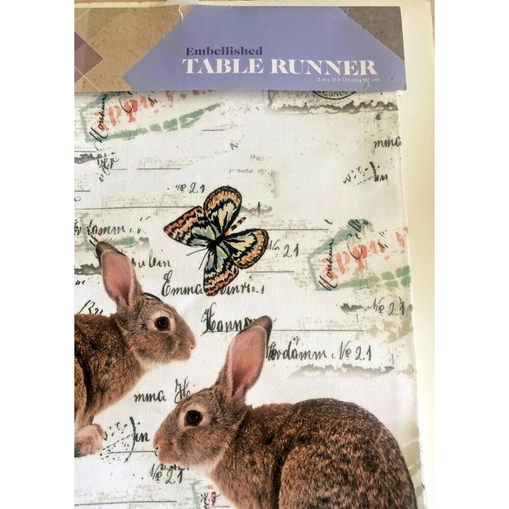 Easter Bunny Table Runner Floral Butterflies Spring Nantucket Home 13x72